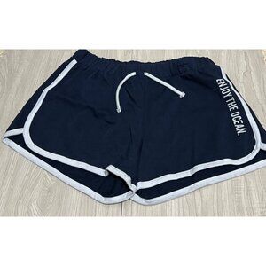 Zara navy blue white shorts Enjoy The Ocean girls 13 14 drawstring embroidered